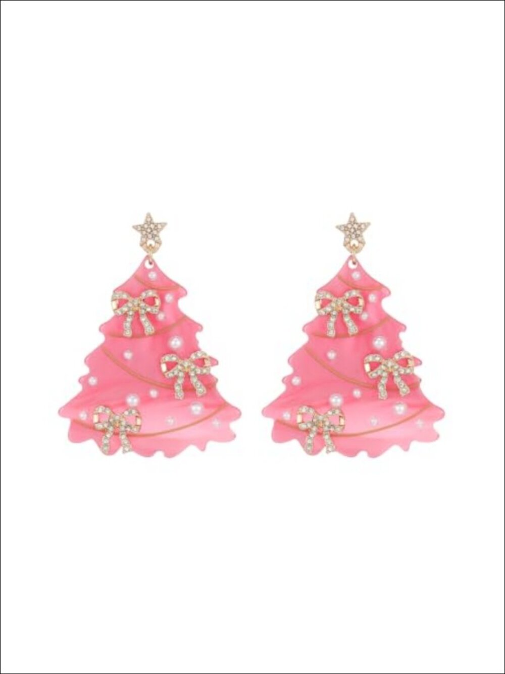 Rhinestone Bow Christmas Tree Dangle Earrings Gold Plated